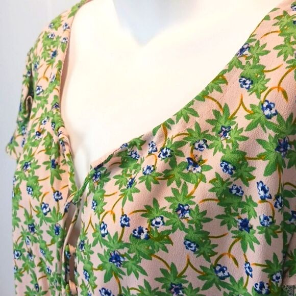 Chelsea & Violet pink/green tropical ruffle sleeve crop top/blouse size XL - Picture 3 of 9